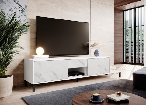 Szafka RTV MARMO 2D1S1K 195x40xH47,5 biały mat/marmur biały Szafka RTV MARMO 2D1S1K 195x40xH47,5 biały mat/marmur biały