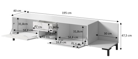 Szafka RTV MARMO 2D1S1K 195x40xH47,5 biały mat/marmur biały Szafka RTV MARMO 2D1S1K 195x40xH47,5 biały mat/marmur biały