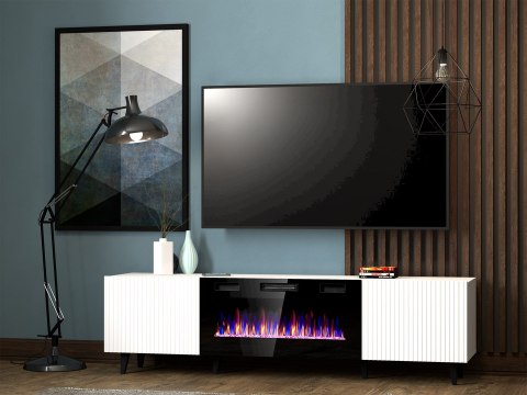 Szafka RTV PAFOS EF z kominkiem elektrycznym 180x42x49 biały mat Szafka RTV PAFOS EF z kominkiem elektrycznym 180x42x49 biały mat