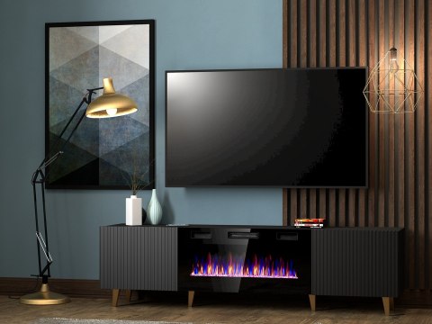 Szafka RTV PAFOS EF z kominkiem elektrycznym 180x42x49 czarny mat Szafka RTV PAFOS EF z kominkiem elektrycznym 180x42x49 czarny mat