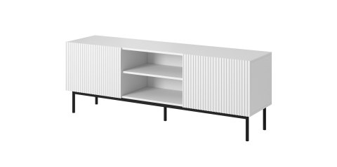 Szafka RTV PAFOS na czarnym stelażu ze stali 150x40x60 biały mat Szafka RTV PAFOS na czarnym stelażu ze stali 150x40x60 biały mat
