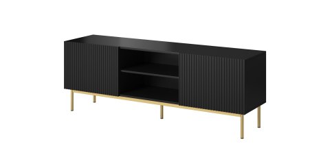 Szafka RTV PAFOS na złotym stelażu ze stali 150x40x60 czarny mat Szafka RTV PAFOS na złotym stelażu ze stali 150x40x60 czarny mat