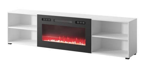 Szafka RTV POLO 200x33x50,5 biały + kominek czarny Szafka RTV POLO 200x33x50,5 biały + kominek czarny