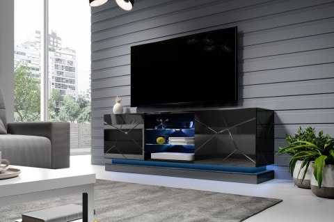 Szafka RTV QIU 160 MDF czarny połysk/czarny połysk Szafka RTV QIU 160 MDF czarny połysk/czarny połysk