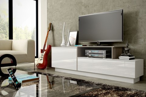 Szafka RTV SIGMA3 180 biały/biały połysk + sonoma Szafka RTV SIGMA3 180 biały/biały połysk + sonoma