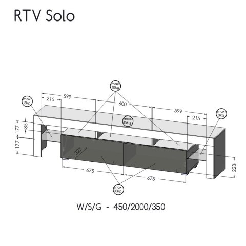 Szafka RTV SOLO 200x45x36 czarny/szary połysk Szafka RTV SOLO 200x45x36 czarny/szary połysk