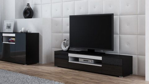 Szafka RTV VIVA 180 czarny/ czarny połysk+ biały Szafka RTV VIVA 180 czarny/ czarny połysk+ biały