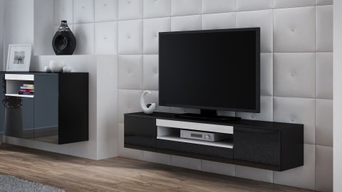 Szafka RTV VIVA 180 czarny/ czarny połysk+ biały Szafka RTV VIVA 180 czarny/ czarny połysk+ biały