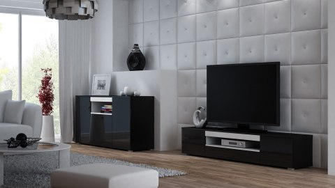 Szafka RTV VIVA 180 czarny/ czarny połysk+ biały Szafka RTV VIVA 180 czarny/ czarny połysk+ biały