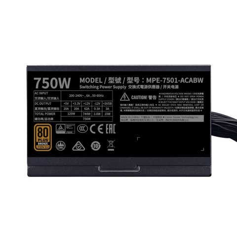 COOLER MASTER ZASILACZ MWE BRONZE 80+ 750W V2 230V MPE-7501-ACABW-BEU COOLER MASTER ZASILACZ MWE BRONZE 80+ 750W V2 230V MPE-7501-ACABW-BEU