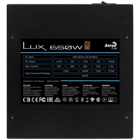 ZASILACZ AEROCOOL PGS LUX 650W 80+ Bronze ZASILACZ AEROCOOL PGS LUX 650W 80+ Bronze