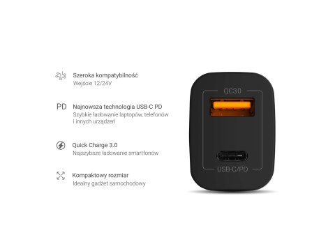 GREEN CELL ŁADOWARKA SAMOCHODOWA USB-C 30W PD + USB GREEN CELL ŁADOWARKA SAMOCHODOWA USB-C 30W PD + USB