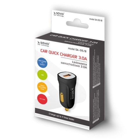 Ładowarka samochodowa do smartfona SAVIO Quick Charge 3.0 SA-05/B (3000 mA; USB) Ładowarka samochodowa do smartfona SAVIO Quick Charge 3.0 SA-05/B (3000 mA; USB)
