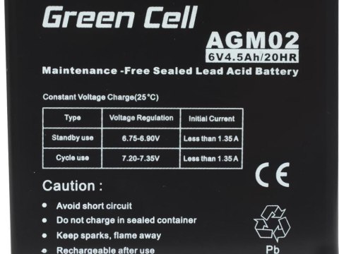 GREEN CELL AKUMULATOR ŻELOWY AGM02 6V 4,5AH GREEN CELL AKUMULATOR ŻELOWY AGM02 6V 4,5AH