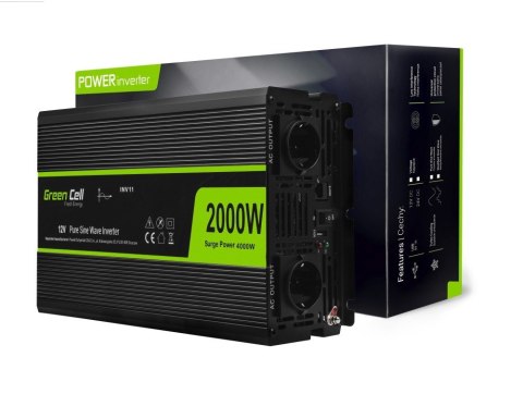 GREEN CELL PRZETWORNICA INV11 12V-230V 2000W/4000W CZYSTA SINUSOIDA GREEN CELL PRZETWORNICA INV11 12V-230V 2000W/4000W CZYSTA SINUSOIDA