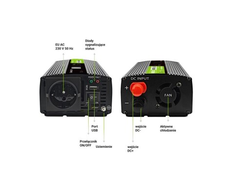 GREEN CELL PRZETWORNICA LCD 12V/230V 500W/1000W CZYSTY SINUS INVGC12P500LCD GREEN CELL PRZETWORNICA LCD 12V/230V 500W/1000W CZYSTY SINUS INVGC12P500LCD