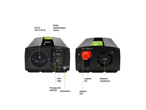 GREEN CELL PRZETWORNICA LCD 12V/230V 500W/1000W CZYSTY SINUS INVGC12P500LCD GREEN CELL PRZETWORNICA LCD 12V/230V 500W/1000W CZYSTY SINUS INVGC12P500LCD