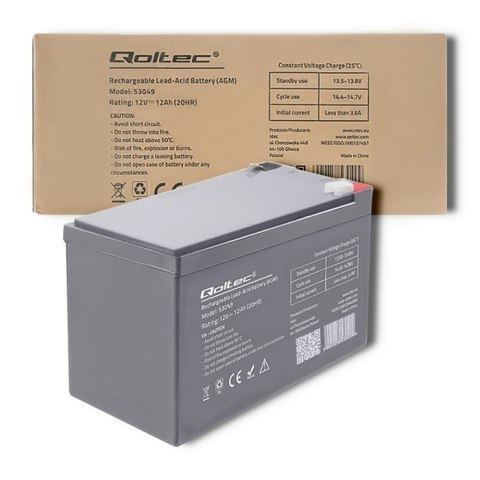 QOLTEC AKUMULATOR AGM | 12V | 12AH QOLTEC AKUMULATOR AGM | 12V | 12AH