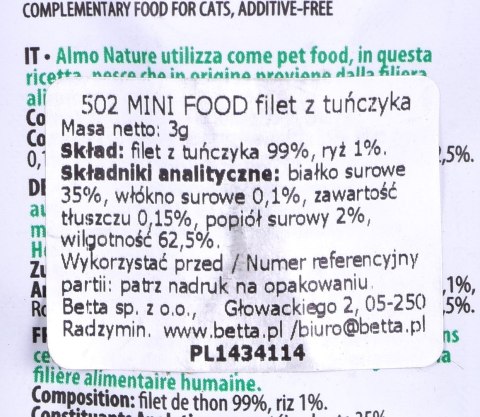 ALMO NATURE Green Label Mini Food Filet - saszetka tuńczyka 3g ALMO NATURE Green Label Mini Food Filet - saszetka tuńczyka 3g