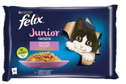 FELIX Fantastic Junior Kurczak, Łosoś - mokra karma dla kociąt - 4x85g FELIX Fantastic Junior Kurczak, Łosoś - mokra karma dla kociąt - 4x85g