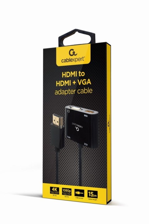 GEMBIRD ADAPTER HDMI MĘSKI DO HDMI ŻEŃSKI + VGA ŻEŃSKI Z AUDIO + PORT ZASILANIA GEMBIRD ADAPTER HDMI MĘSKI DO HDMI ŻEŃSKI + VGA ŻEŃSKI Z AUDIO + PORT ZASILANIA