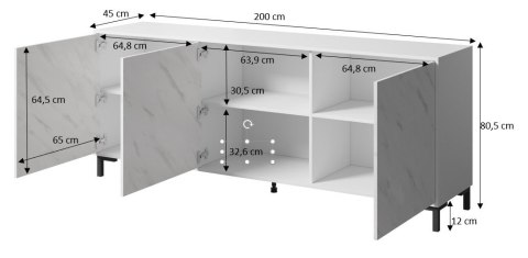 Komoda MARMO 3D 200x45xH80,5 czarny mat/marmur czarny Komoda MARMO 3D 200x45xH80,5 czarny mat/marmur czarny