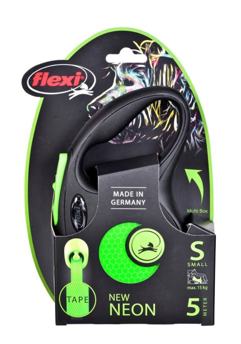 Smycz flexi automatyczna New Neon S taśma 5 m - dla psa do 15 kg, kolor zielony Smycz flexi automatyczna New Neon S taśma 5 m - dla psa do 15 kg, kolor zielony