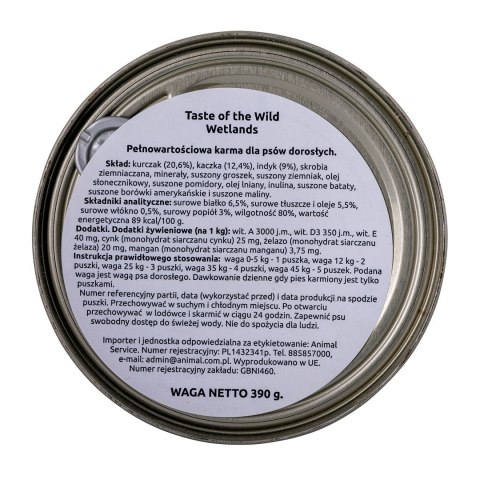 TASTE OF THE WILD Wetlands Canine Formula - mokra karma dla psa - puszka 390 g TASTE OF THE WILD Wetlands Canine Formula - mokra karma dla psa - puszka 390 g