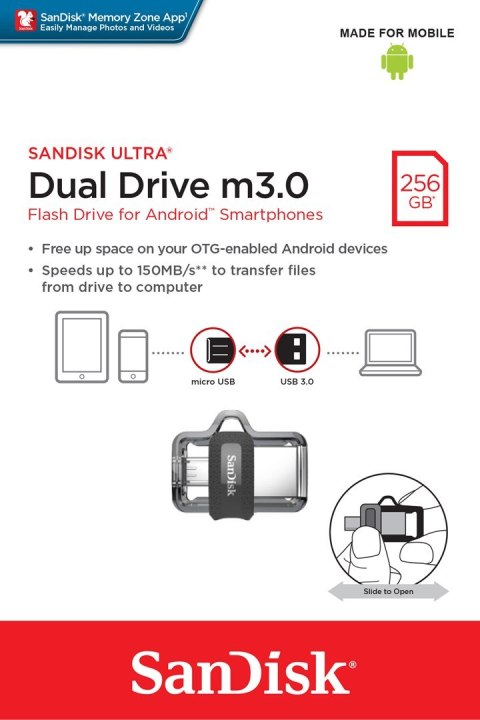 Pendrive SanDisk SDDD3-256G-G46 (256GB; microUSB, USB 3.0; kolor szary) Pendrive SanDisk SDDD3-256G-G46 (256GB; microUSB, USB 3.0; kolor szary)