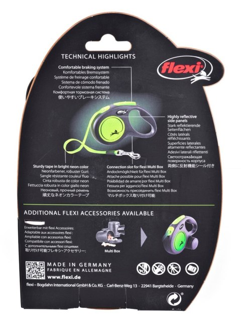 Smycz flexi automatyczna New Neon S taśma 5 m - dla psa do 15 kg, kolor zielony Smycz flexi automatyczna New Neon S taśma 5 m - dla psa do 15 kg, kolor zielony