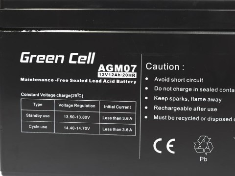 GREEN CELL AKUMULATOR ŻELOWY AGM07 12V 12AH GREEN CELL AKUMULATOR ŻELOWY AGM07 12V 12AH