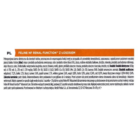 PURINA PVD Feline NF Renal Function ST/OX Łosoś - mokra karma dla kota - 10x85 g PURINA PVD Feline NF Renal Function ST/OX Łosoś - mokra karma dla kota - 10x85 g