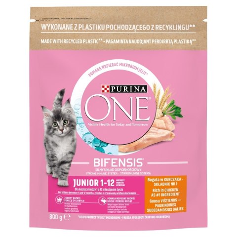 PURINA One Bifensis Junior Bogata w Kurczaka i Pełne Ziarna - sucha karma dla kota - 800 g PURINA One Bifensis Junior Bogata w Kurczaka i Pełne Ziarna - sucha karma dla kota - 800 g