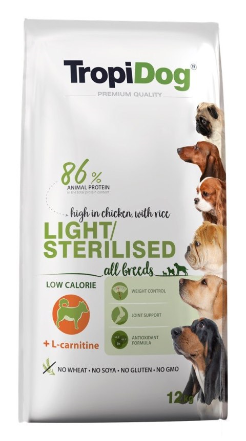 TROPIDOG Light Sterilised Adult - sucha karma dla psa - 12 kg TROPIDOG Light Sterilised Adult - sucha karma dla psa - 12 kg