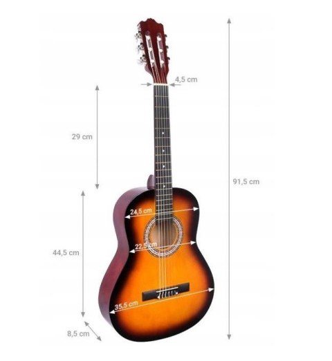 NN BD 36 - Gitara klasyczna 3/4 do nauki dla dzieci SUNBURST NN BD 36 - Gitara klasyczna 3/4 do nauki dla dzieci SUNBURST