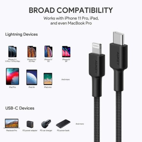 AUKEY CB-CL03 NYLONOWY KABEL USB C-LIGHTNING 2M PD AUKEY CB-CL03 NYLONOWY KABEL USB C-LIGHTNING 2M PD
