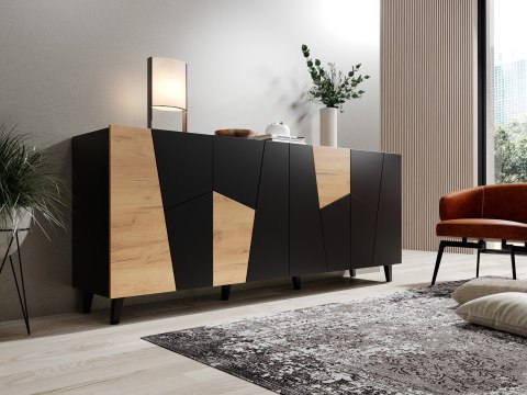 Komoda ETNA 200x42x82 czarny mat + dąb craft Komoda ETNA 200x42x82 czarny mat + dąb craft