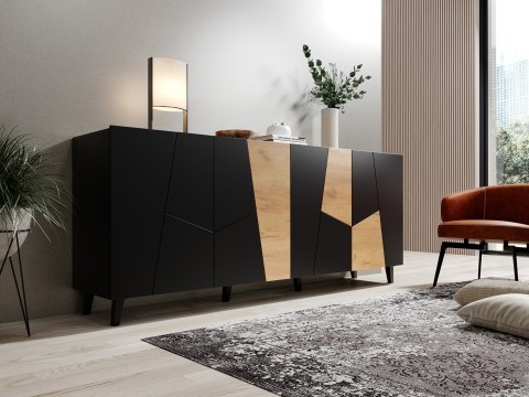 Komoda ETNA 200x42x82 czarny mat + dąb craft Komoda ETNA 200x42x82 czarny mat + dąb craft