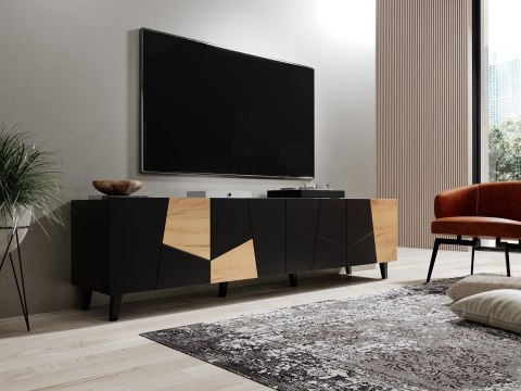 Szafka RTV ETNA 200x42x52 czarny mat + dąb craft Szafka RTV ETNA 200x42x52 czarny mat + dąb craft