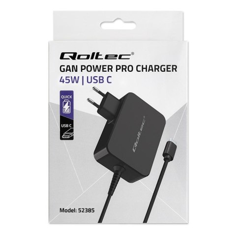 QOLTEC ŁADOWARKA GAN POWER PRO | 1XUSB-C | 45W | 5-20V | 2.25-3A | CZARNA QOLTEC ŁADOWARKA GAN POWER PRO | 1XUSB-C | 45W | 5-20V | 2.25-3A | CZARNA