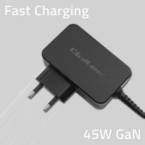 QOLTEC ŁADOWARKA GAN POWER PRO | 1XUSB-C | 45W | 5-20V | 2.25-3A | CZARNA QOLTEC ŁADOWARKA GAN POWER PRO | 1XUSB-C | 45W | 5-20V | 2.25-3A | CZARNA