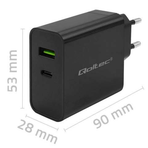 QOLTEC ŁADOWARKA SUPER QUICK PD | 1XUSB-C | 1XUSB | 45W | 5-20V | 2.25-3A | CZARNA QOLTEC ŁADOWARKA SUPER QUICK PD | 1XUSB-C | 1XUSB | 45W | 5-20V | 2.25-3A | CZARNA