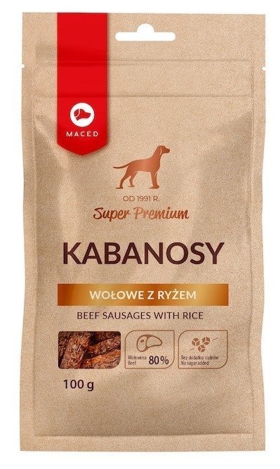 MACED Kabanosy wołowe z ryżem - przysmak dla psa - 100 g MACED Kabanosy wołowe z ryżem - przysmak dla psa - 100 g