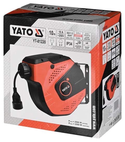 YATO PRZEDŁUŻACZ 3x1,5 ZWIJAK AUTOMATYCZNY 10M+1M YATO PRZEDŁUŻACZ 3x1,5 ZWIJAK AUTOMATYCZNY 10M+1M