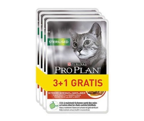 PURINA Pro Plan Sterilised Wołowina - mokra karma dla kota - 85g 3+1 saszetka gratis PURINA Pro Plan Sterilised Wołowina - mokra karma dla kota - 85g 3+1 saszetka gratis