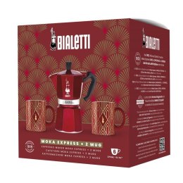 Bialetti - Deco Glamour - Moka Express 6tz Czerwona + 2 Kubki