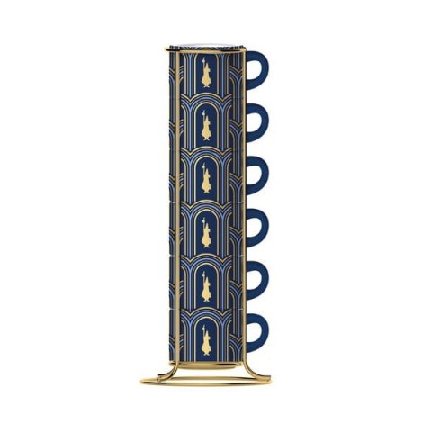 Bialetti - Deco Glamour - Zestaw 6 filiżanek do espresso na stojaku - Niebieski