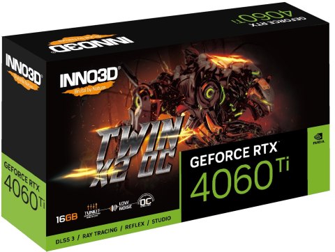 Karta graficzna INNO3D GeForce RTX 4060 Ti TWIN X2 OC 16GB GDDR6 DLSS 3 Karta graficzna INNO3D GeForce RTX 4060 Ti TWIN X2 OC 16GB GDDR6 DLSS 3