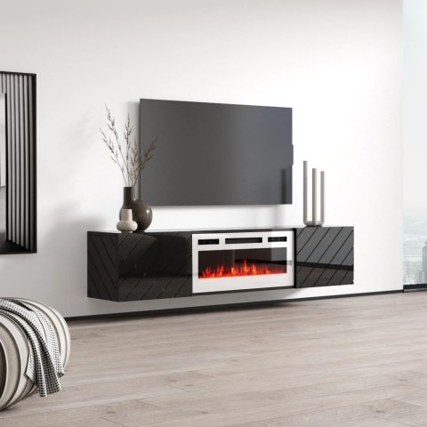 Szafka RTV LUXE 182,6x34,5x37,5 czarny/czarny połysk + biały kominek Szafka RTV LUXE 182,6x34,5x37,5 czarny/czarny połysk + biały kominek