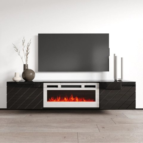 Szafka RTV LUXE 182,6x34,5x37,5 czarny/czarny połysk + biały kominek Szafka RTV LUXE 182,6x34,5x37,5 czarny/czarny połysk + biały kominek